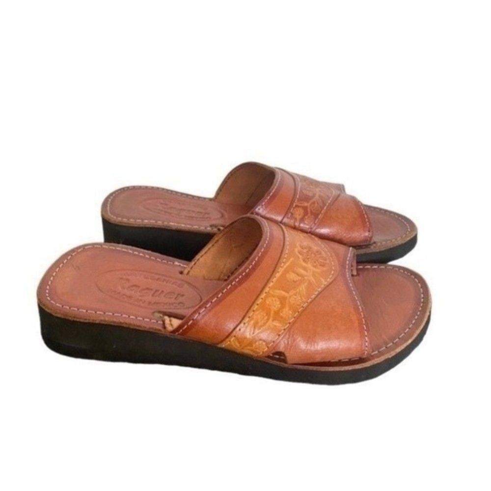Raguer Artesanias Size 7.5 Chestnut Brown Embroidery Flower Travel Beach Sandal